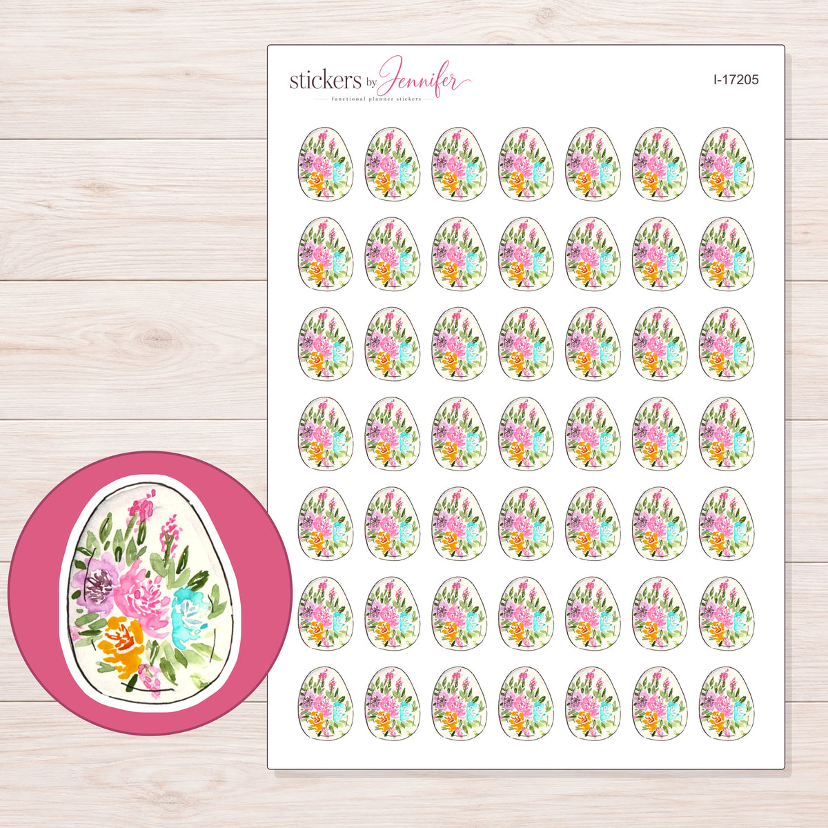 I-17205 planner sticker sheet with enlarged sticker detail