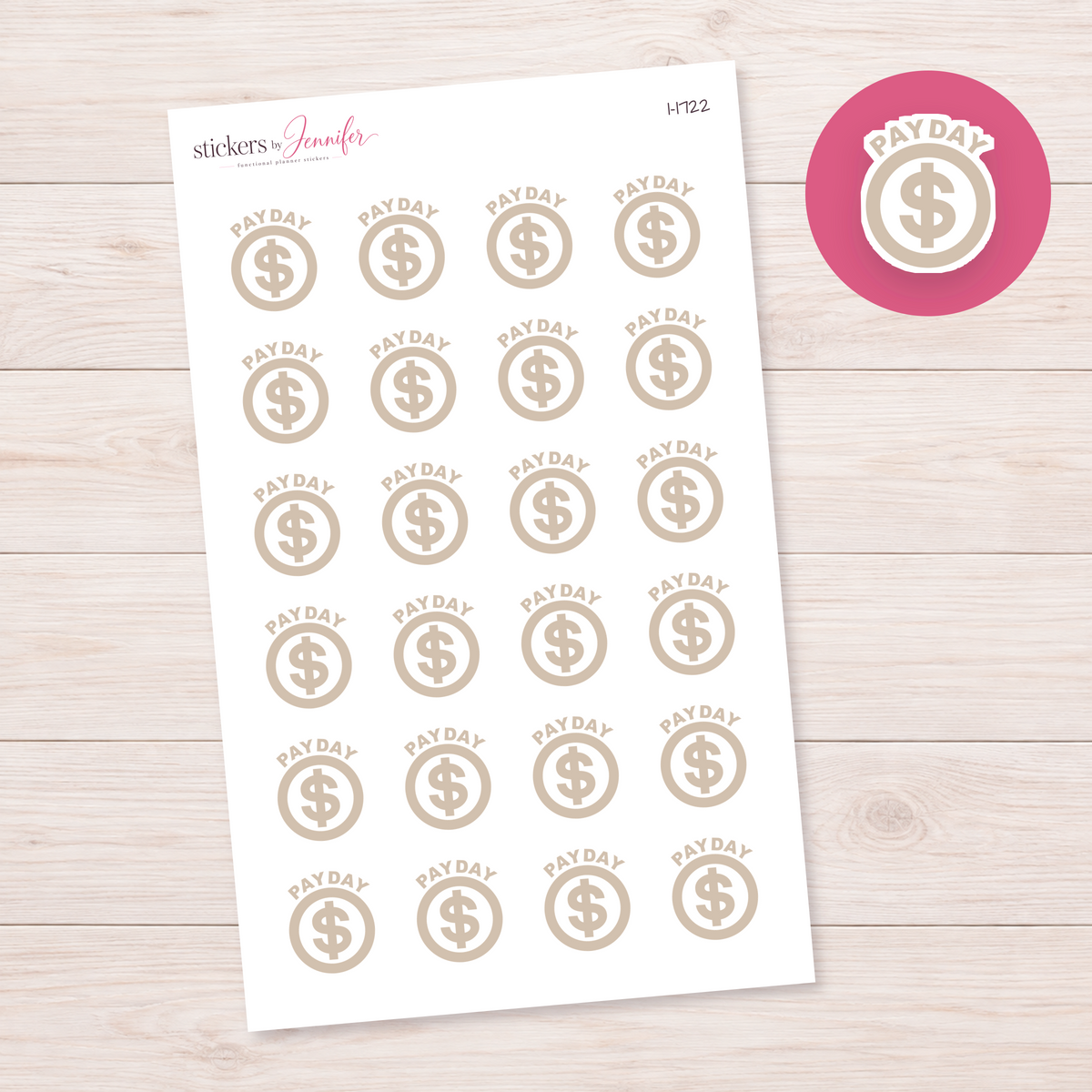 Taupe Payday Dollar Circle Planner Stickers | I-1722