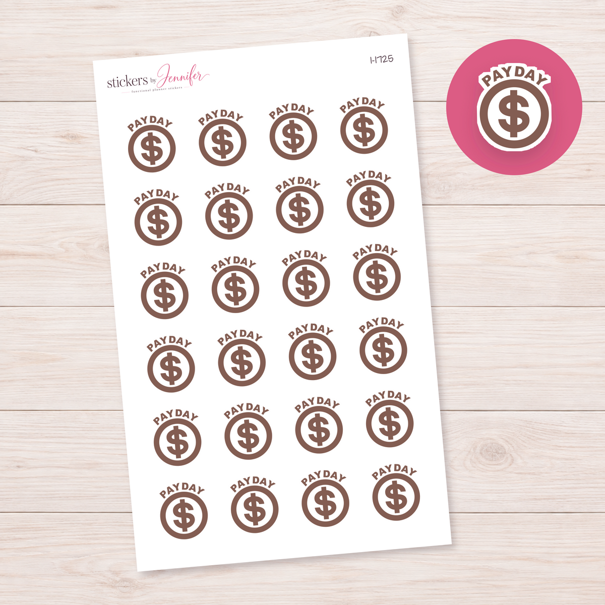 Dark Brown Payday Dollar Circle Planner Stickers | I-1725