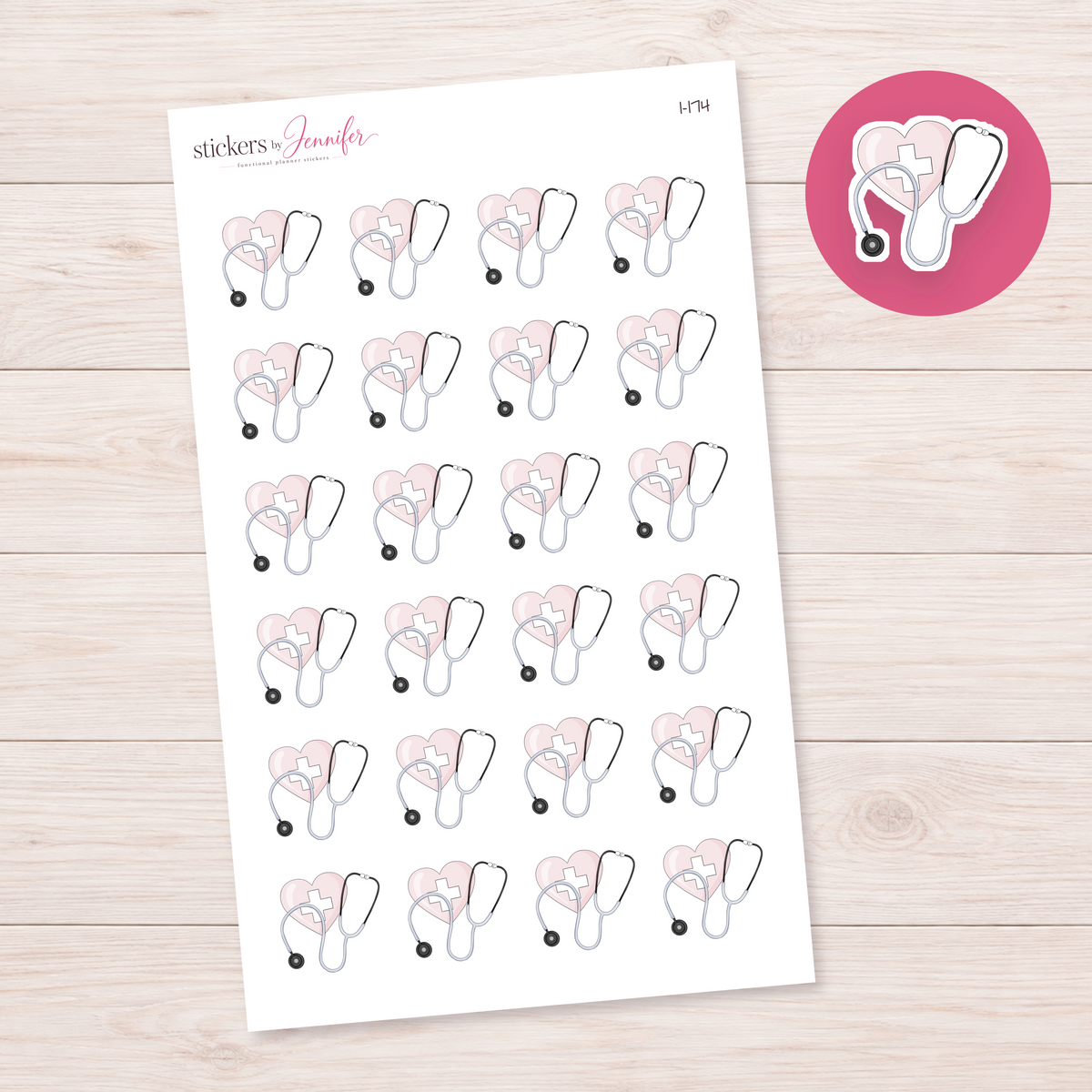 Heart & Stethoscope Planner Stickers | I-174