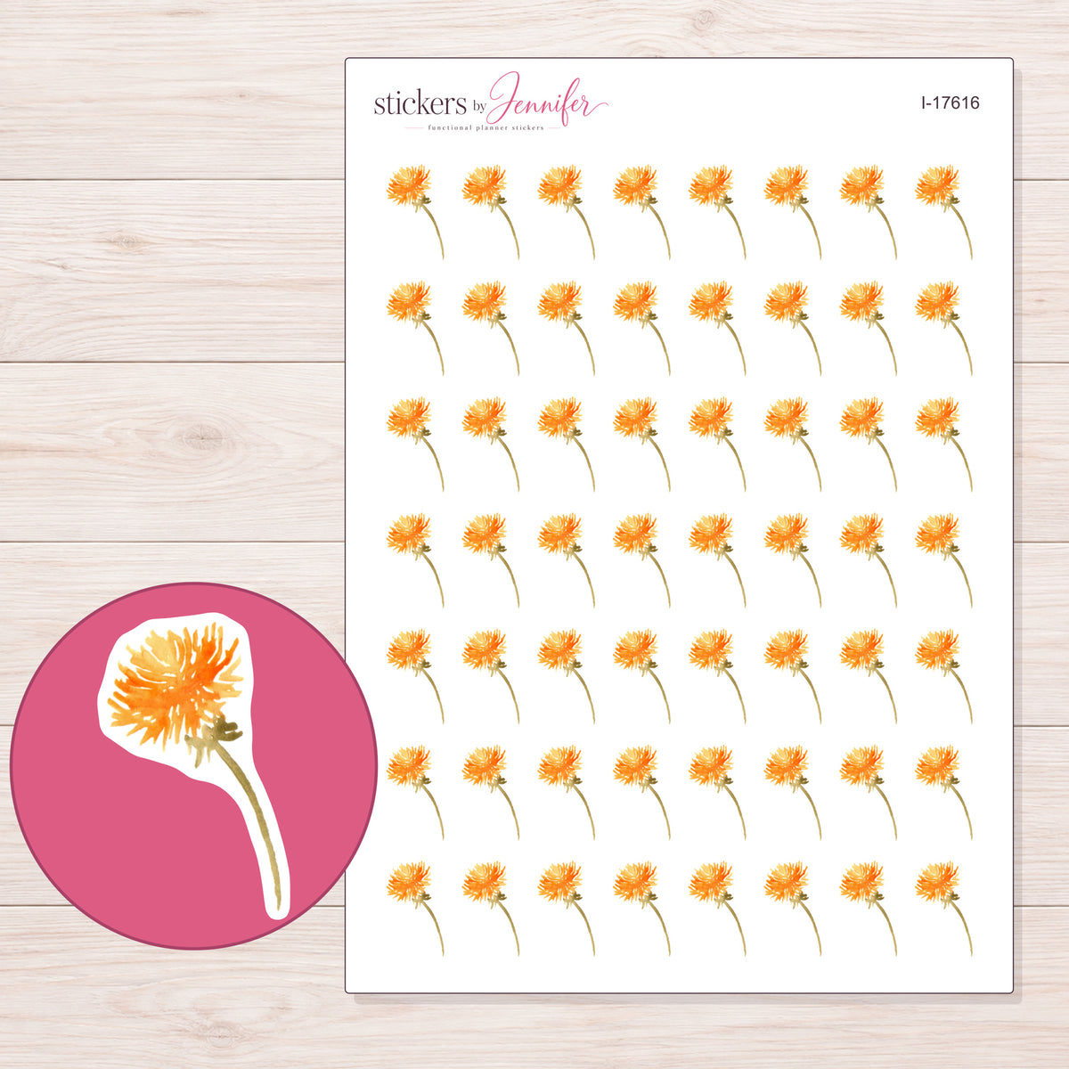 I-17616 planner sticker sheet with enlarged sticker detail