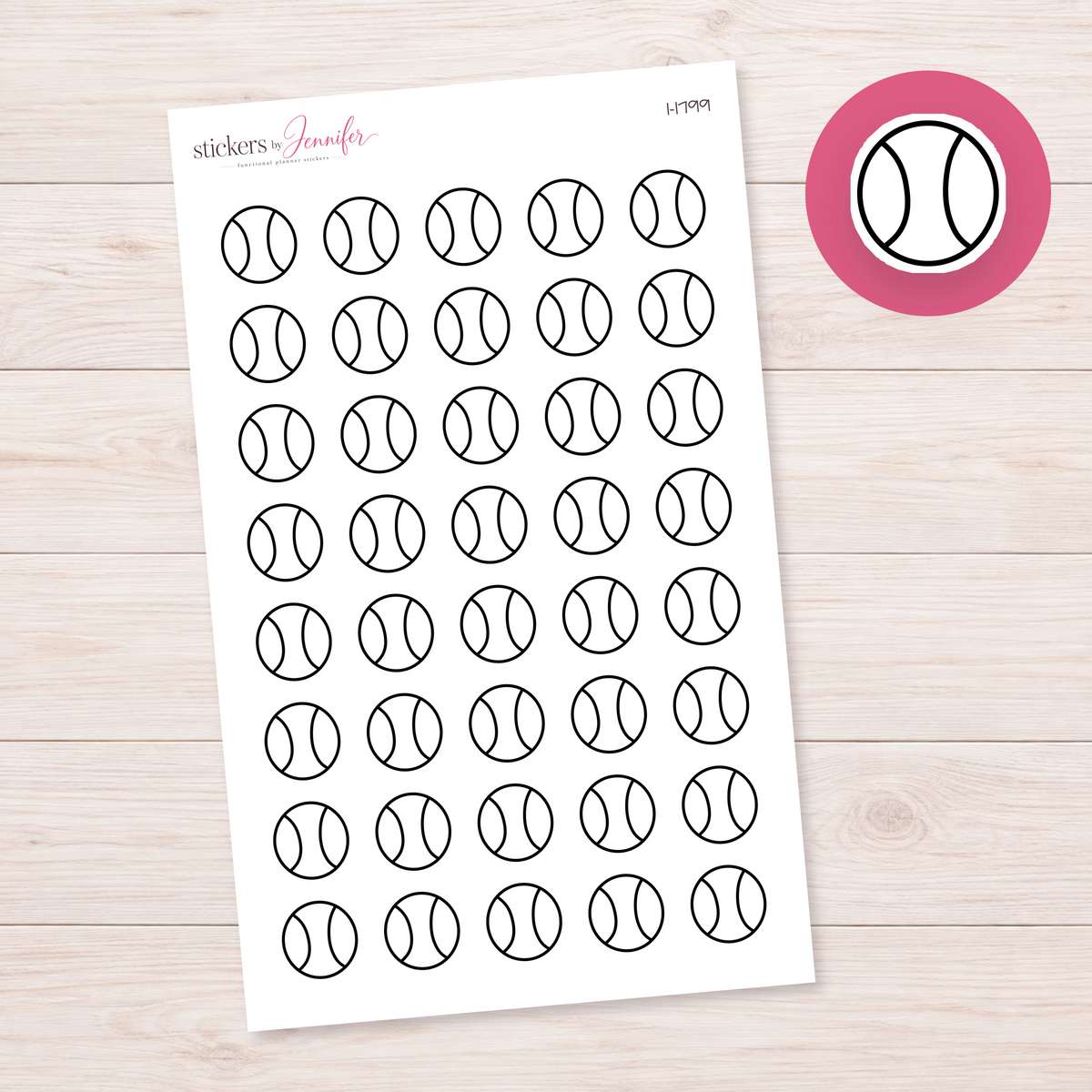 Outline Tennis Ball Planner Stickers | I-1799