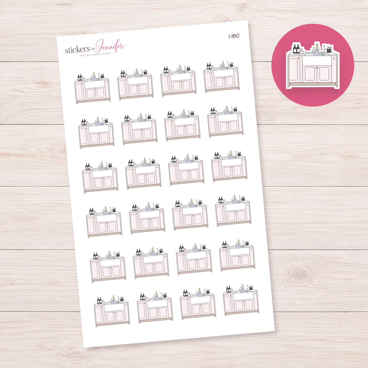 Pink Bathroom Vanity Planner Stickers | I-180