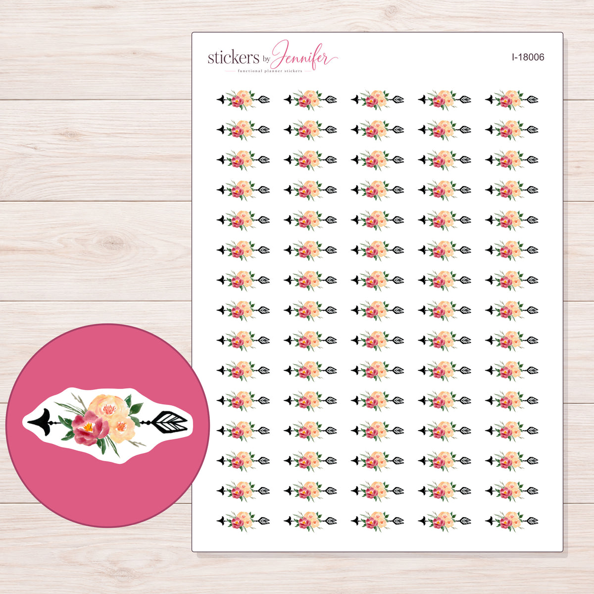 I-18006 planner sticker sheet with enlarged sticker detail