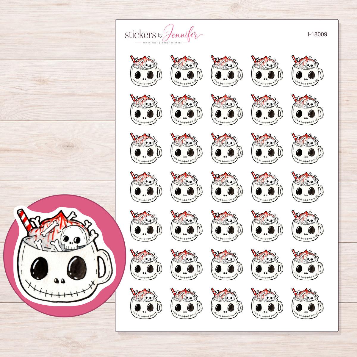 I-18009 planner sticker sheet with enlarged sticker detail