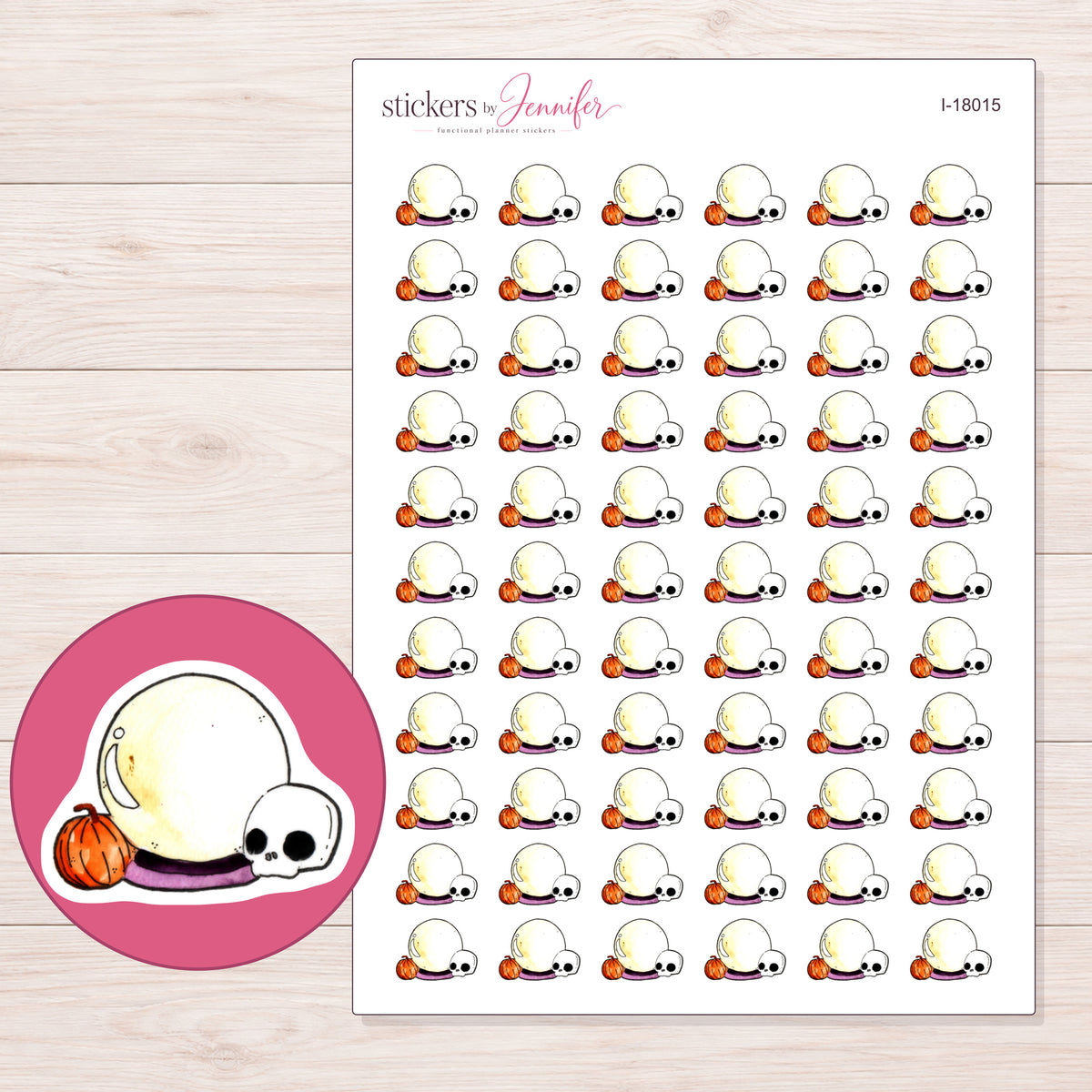 I-18015 planner sticker sheet with enlarged sticker detail