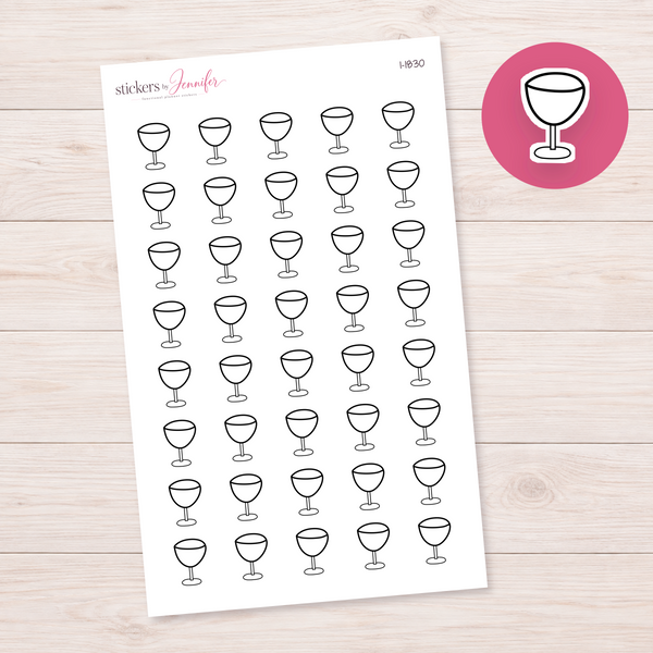 Wine Glass Outline Planner Stickers | I-1830