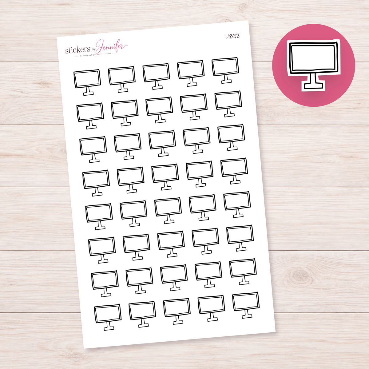Outline Computer Monitor Planner Stickers | I-1832