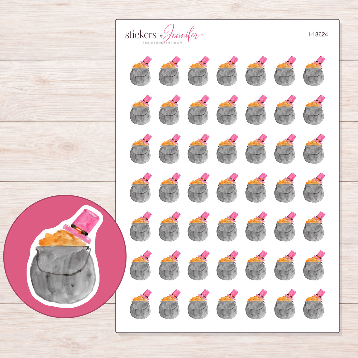 I-18624 planner sticker sheet with enlarged sticker detail