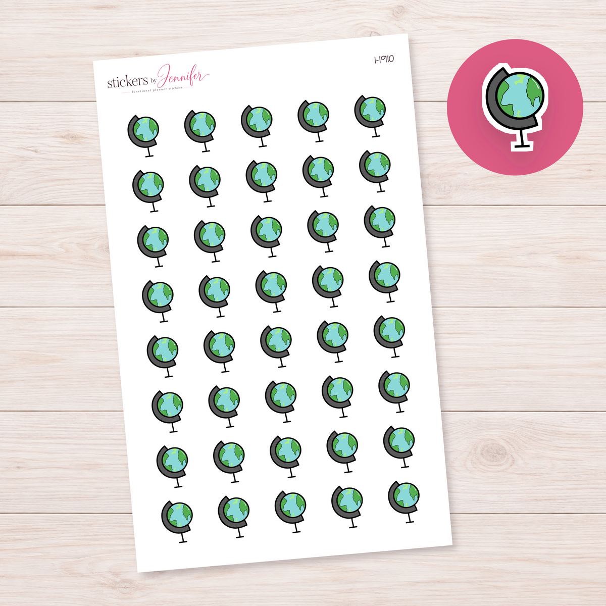 Blue and Green Globe Planner Stickers | I-1910