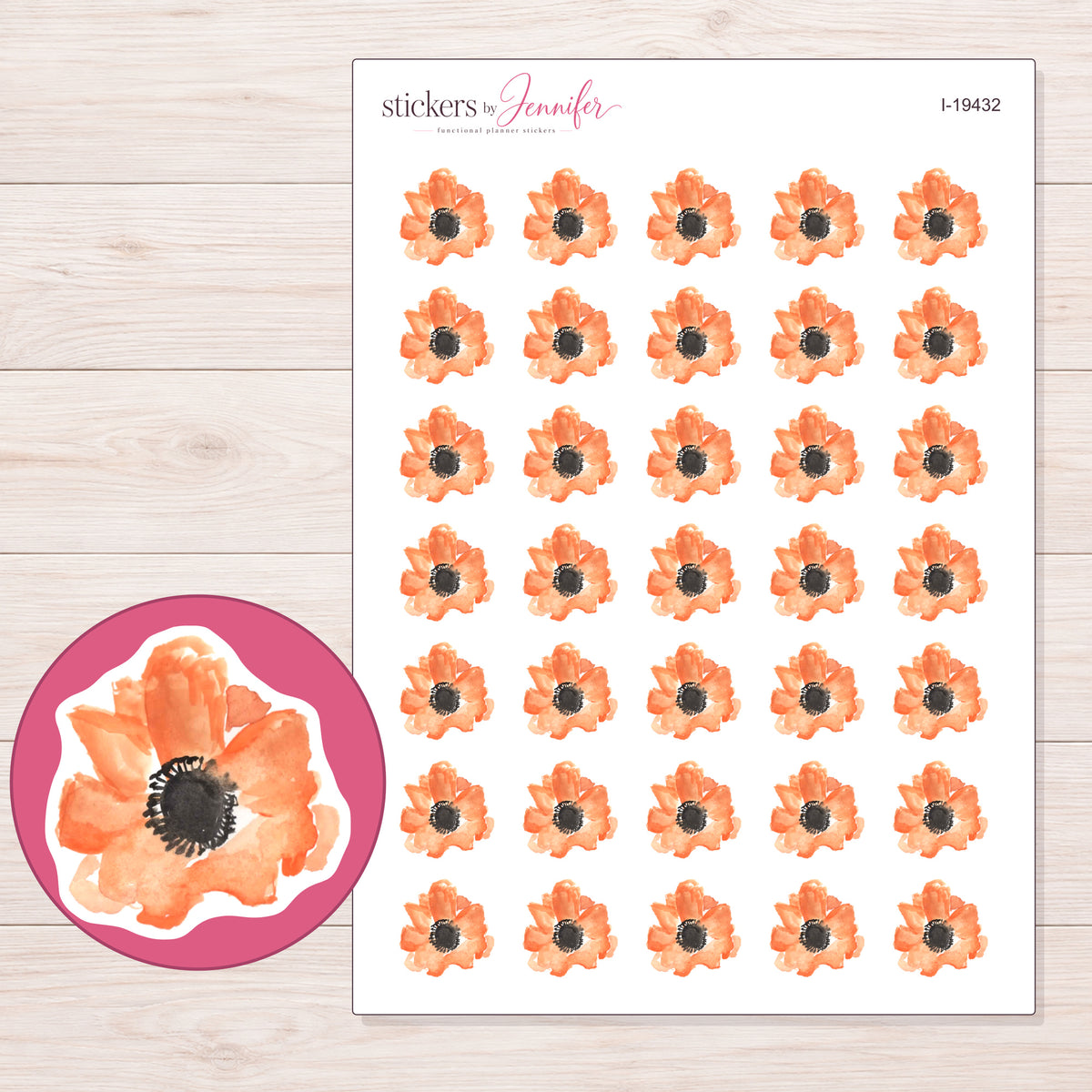 I-19432 planner sticker sheet with enlarged sticker detail