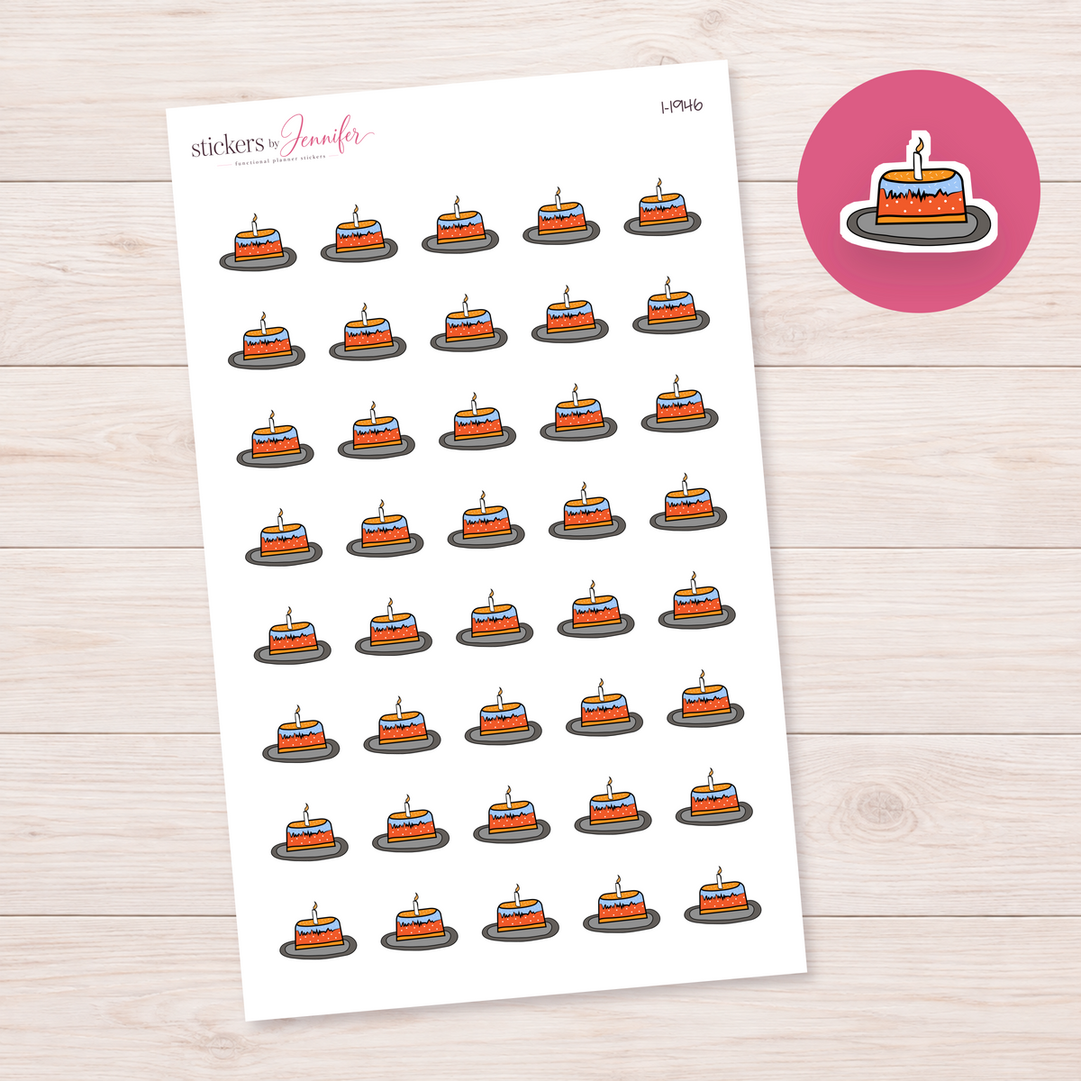 Orange Birthday Cake Planner Stickers | I-1946