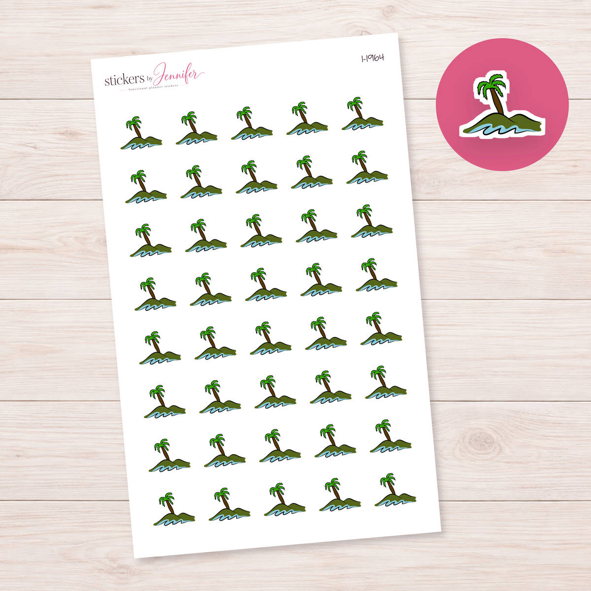 Palm Tree Island Doodle Planner Stickers | I-1964