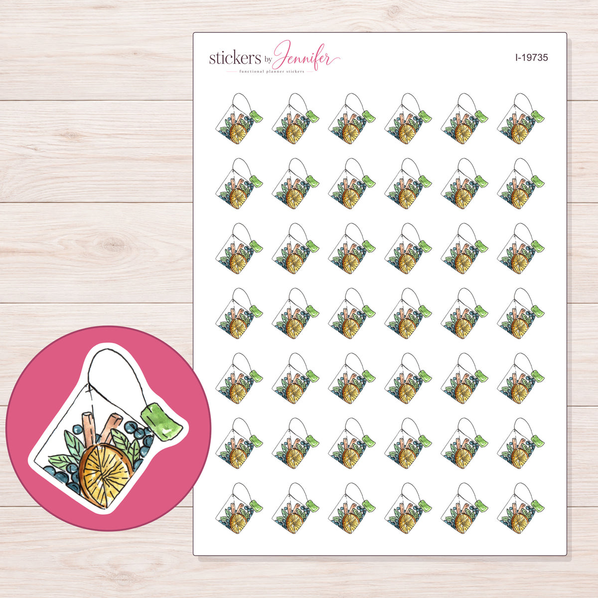 I-19735 planner sticker sheet with enlarged sticker detail