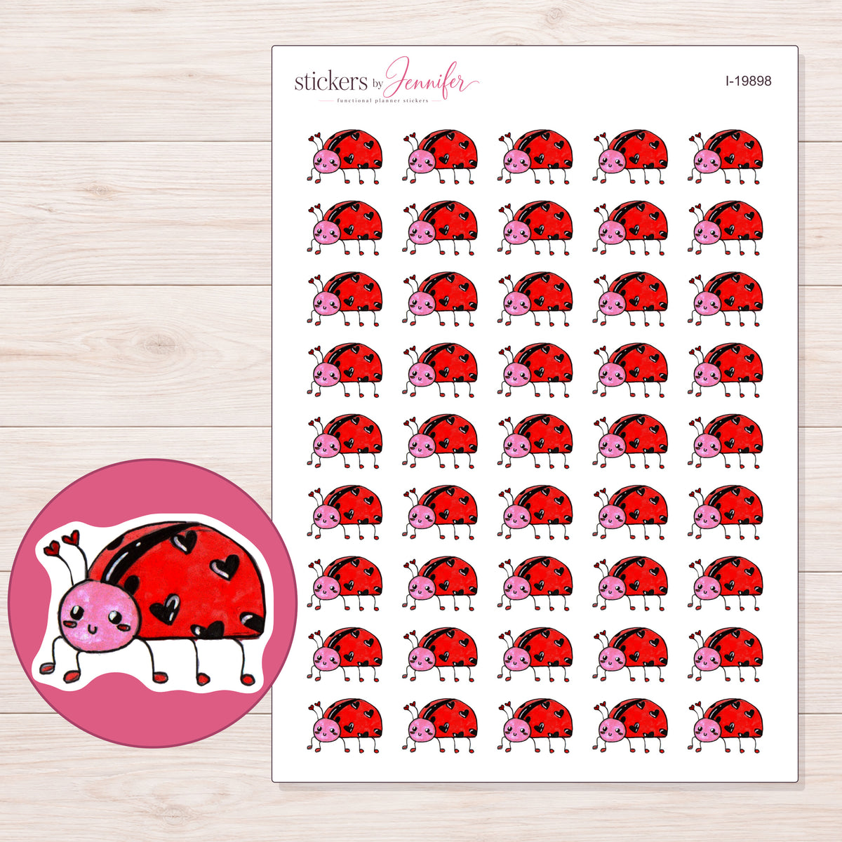 I-19898 planner sticker sheet with enlarged sticker detail