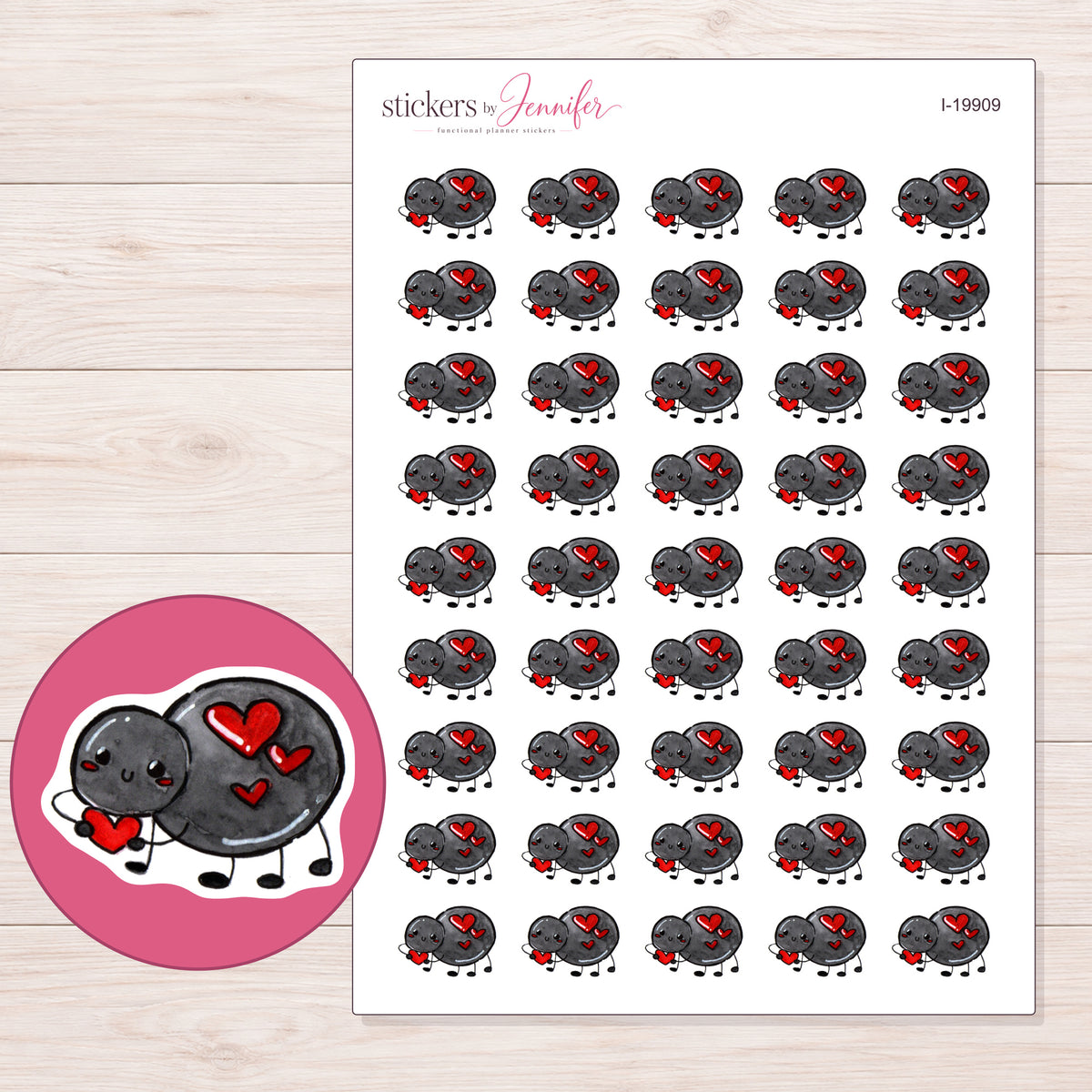 I-19909 planner sticker sheet with enlarged sticker detail
