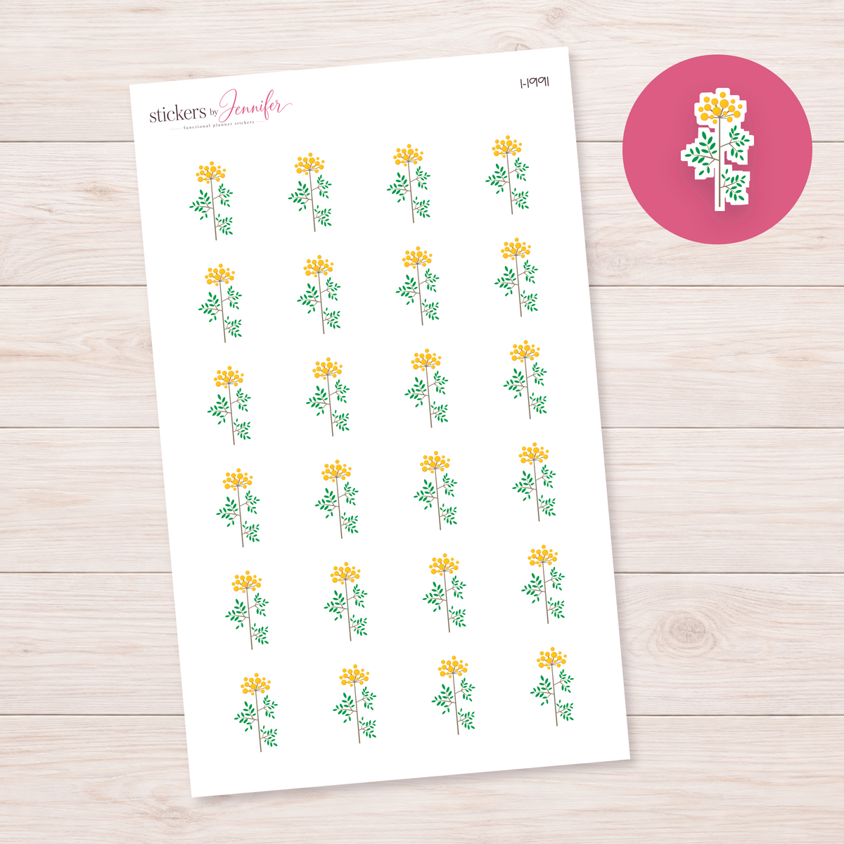 Golden Flower Sprig Planner Stickers | I-1991