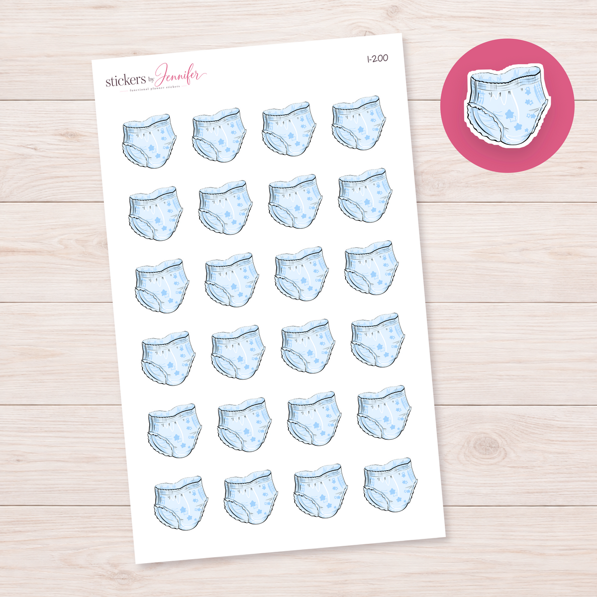 Blue Diaper Planner Stickers | I-200