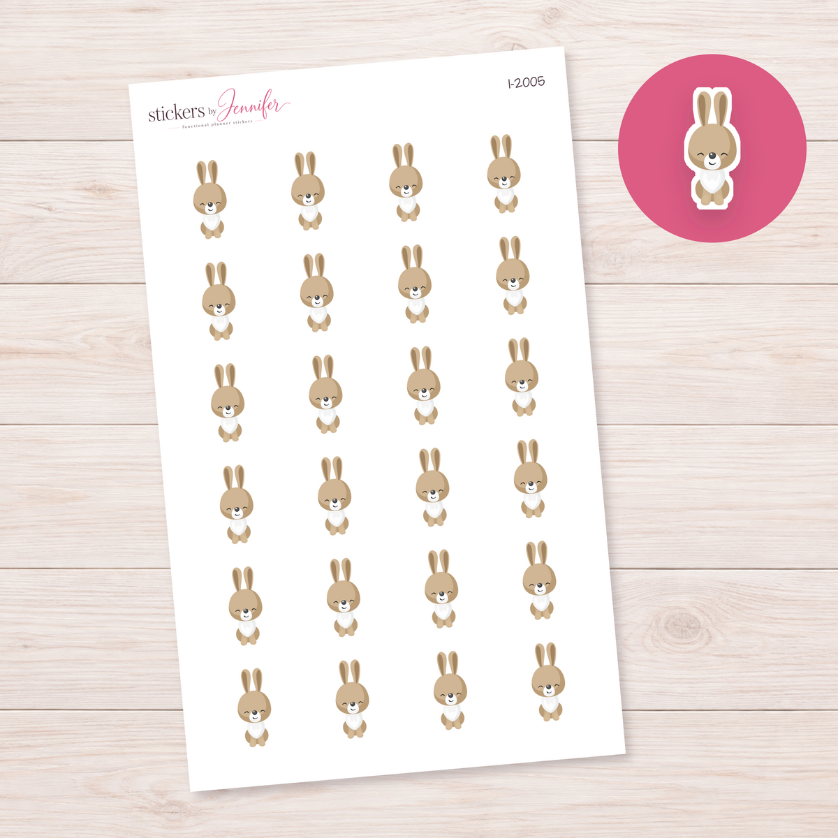 Smiling Woodland Bunny Planner Stickers | I-2005