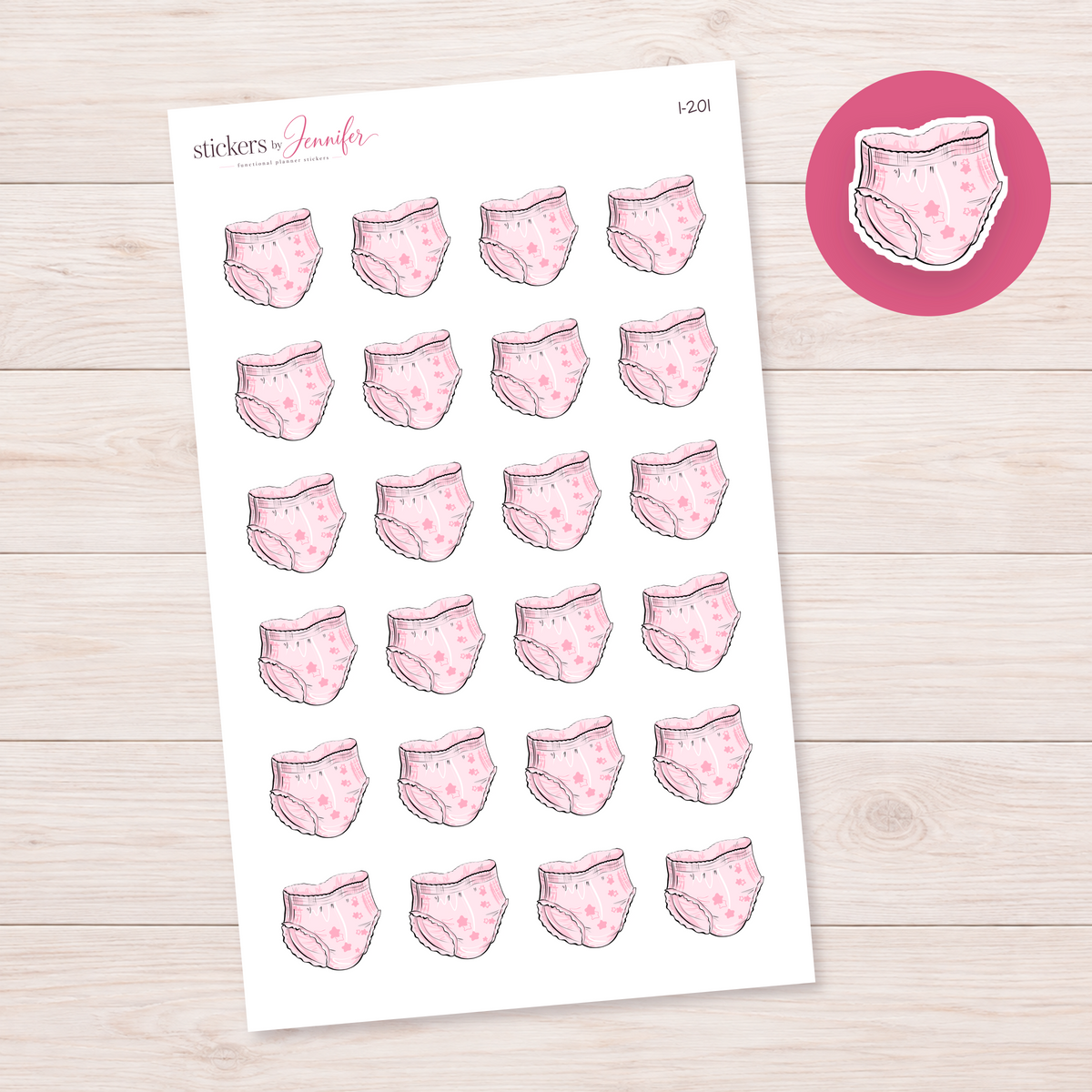 Pink Diaper Planner Stickers | I-201