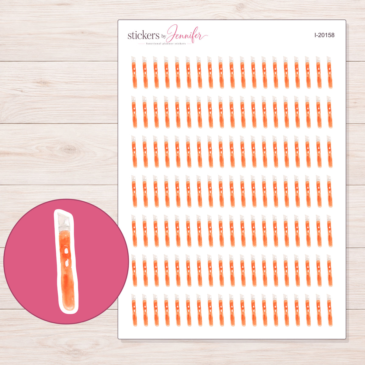I-20158 planner sticker sheet with enlarged sticker detail