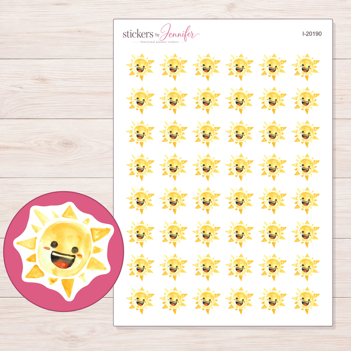 I-20190 planner sticker sheet with enlarged sticker detail