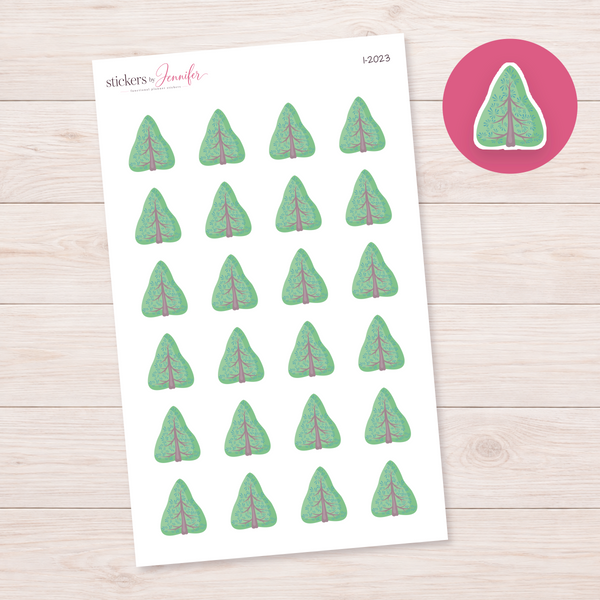 Rounded Green Pine Tree Planner Stickers | I-2023