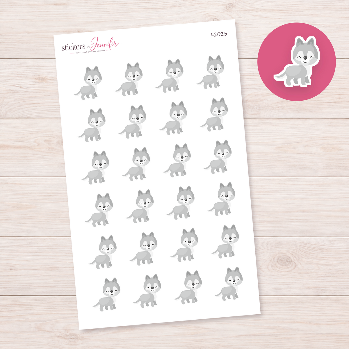 Standing Gray Wolf Planner Stickers | I-2025