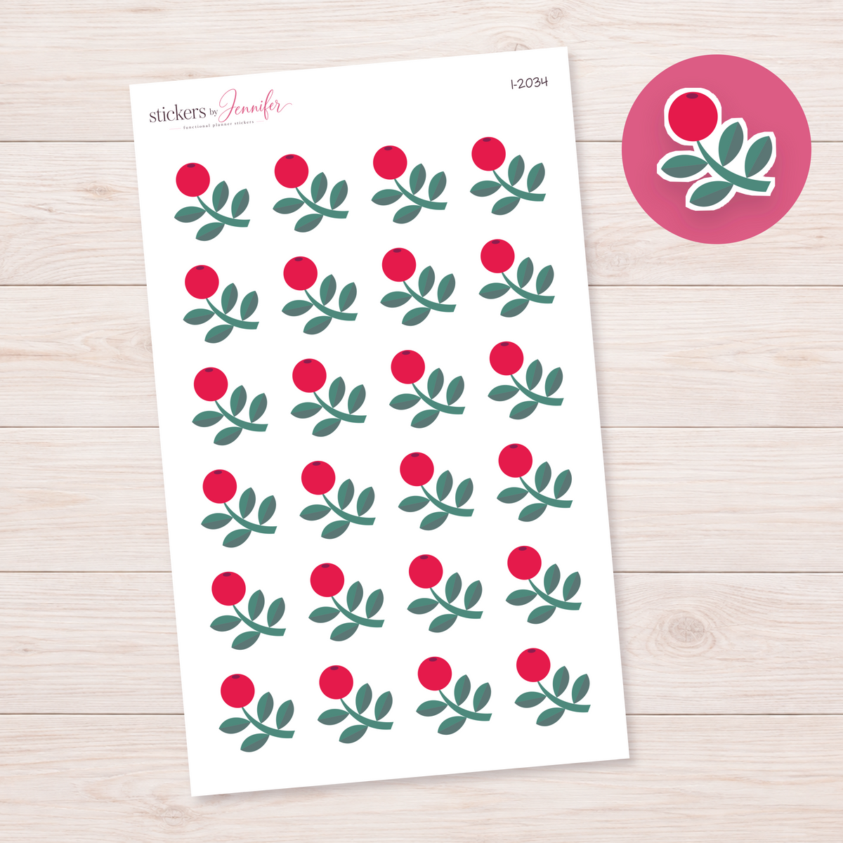 Red Berry Sprig Planner Stickers | I-2034