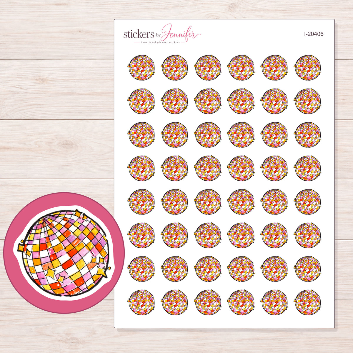 I-20406 planner sticker sheet with enlarged sticker detail