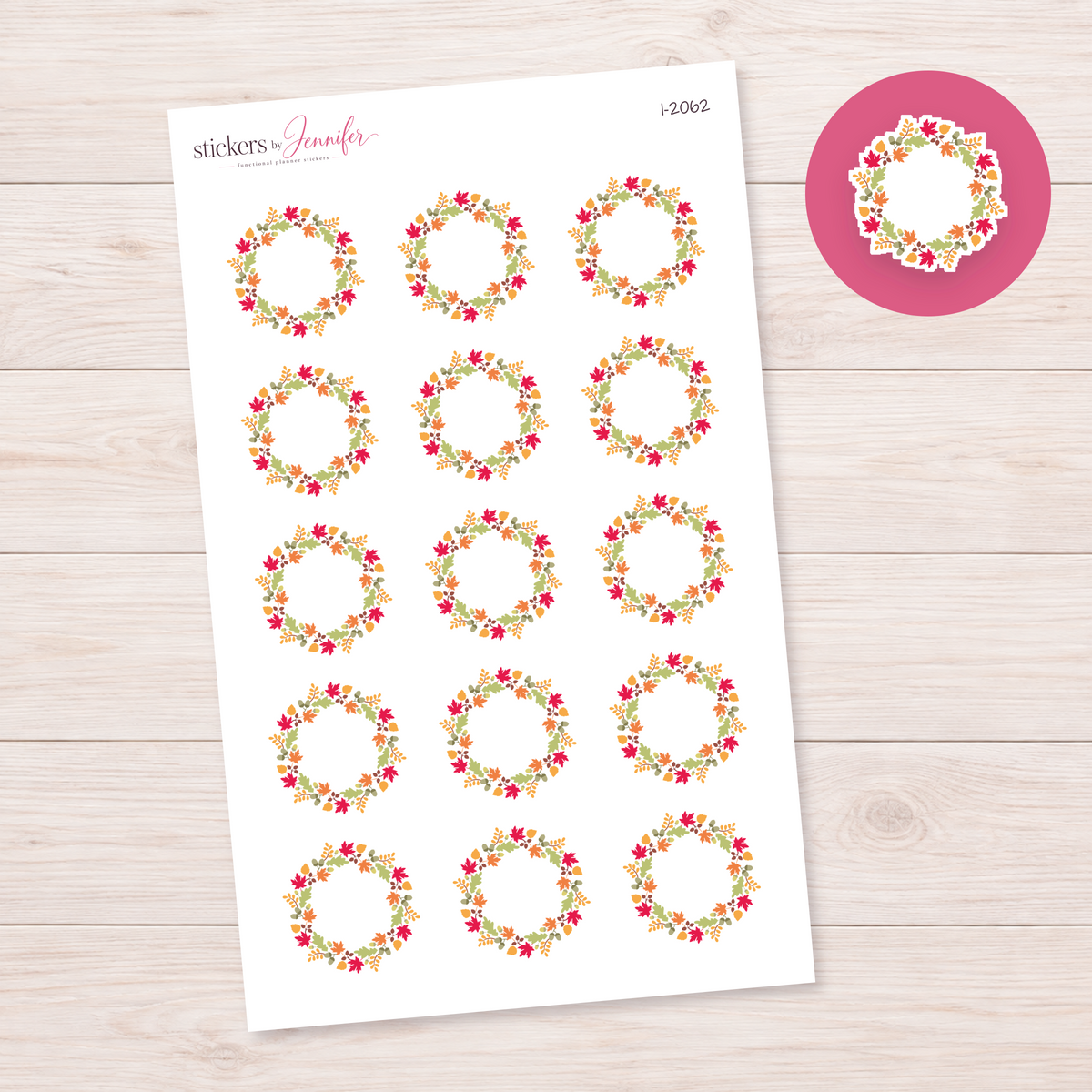 Maple Leaf and Acorn Wreath Planner Stickers | I-2062