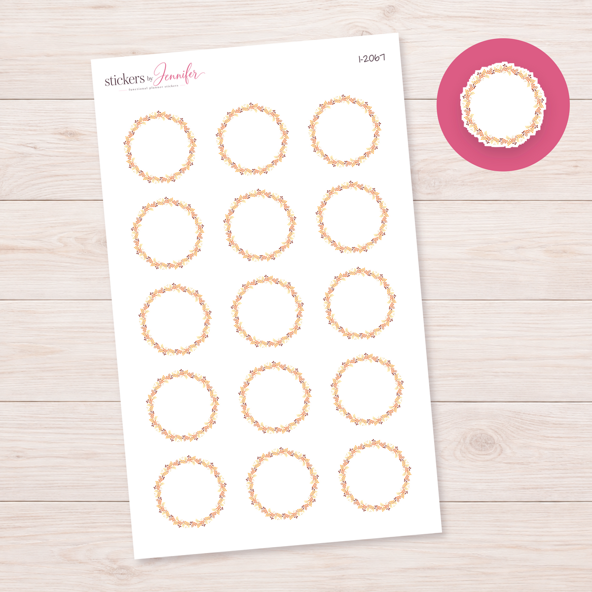 Fine Rust Leaf Wreath Planner Stickers | I-2067