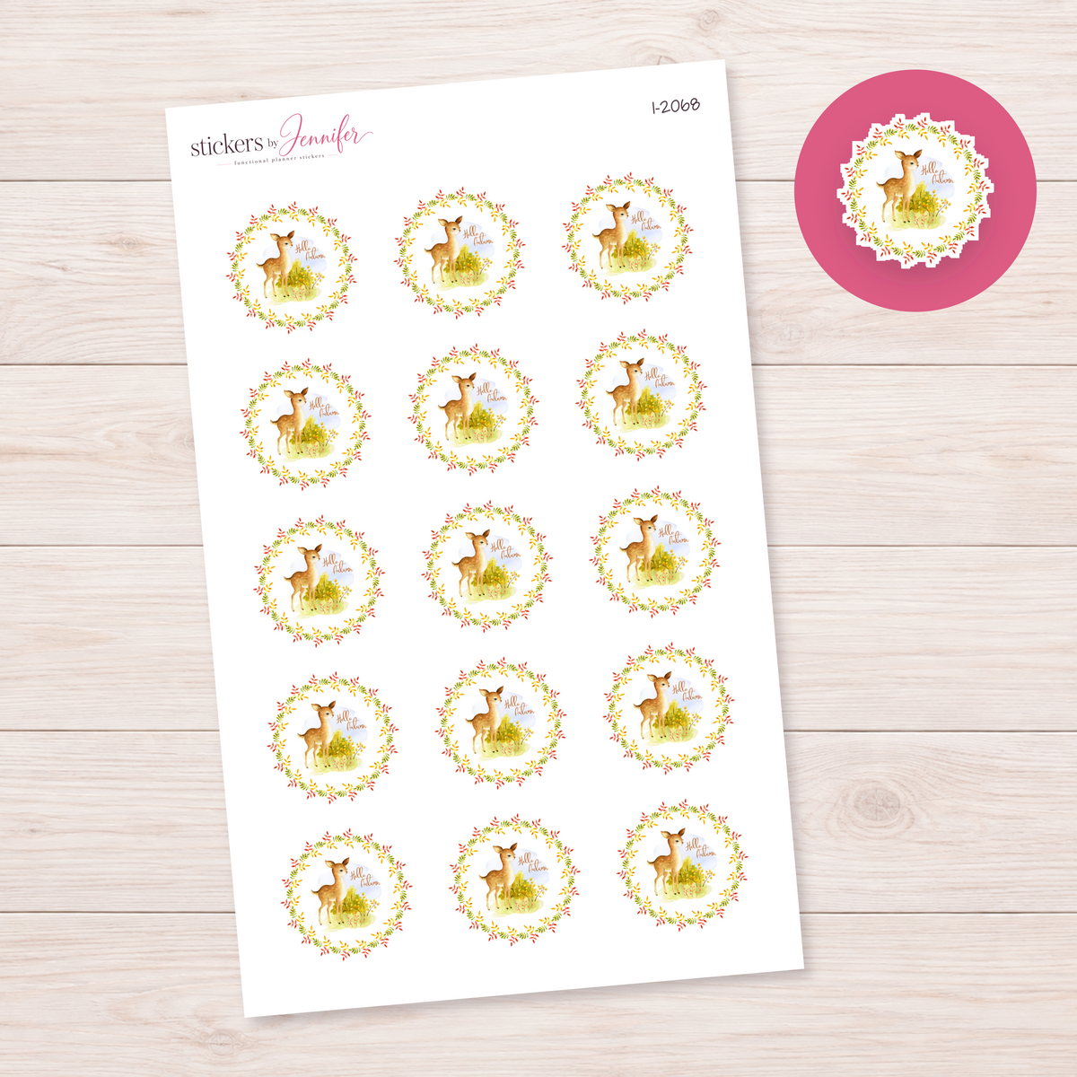 Hello Autumn Deer Wreath Planner Stickers | I-2068