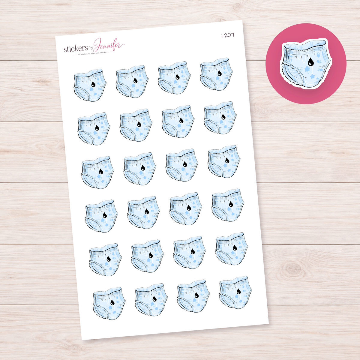 Blue Wet Diaper Planner Stickers | I-207