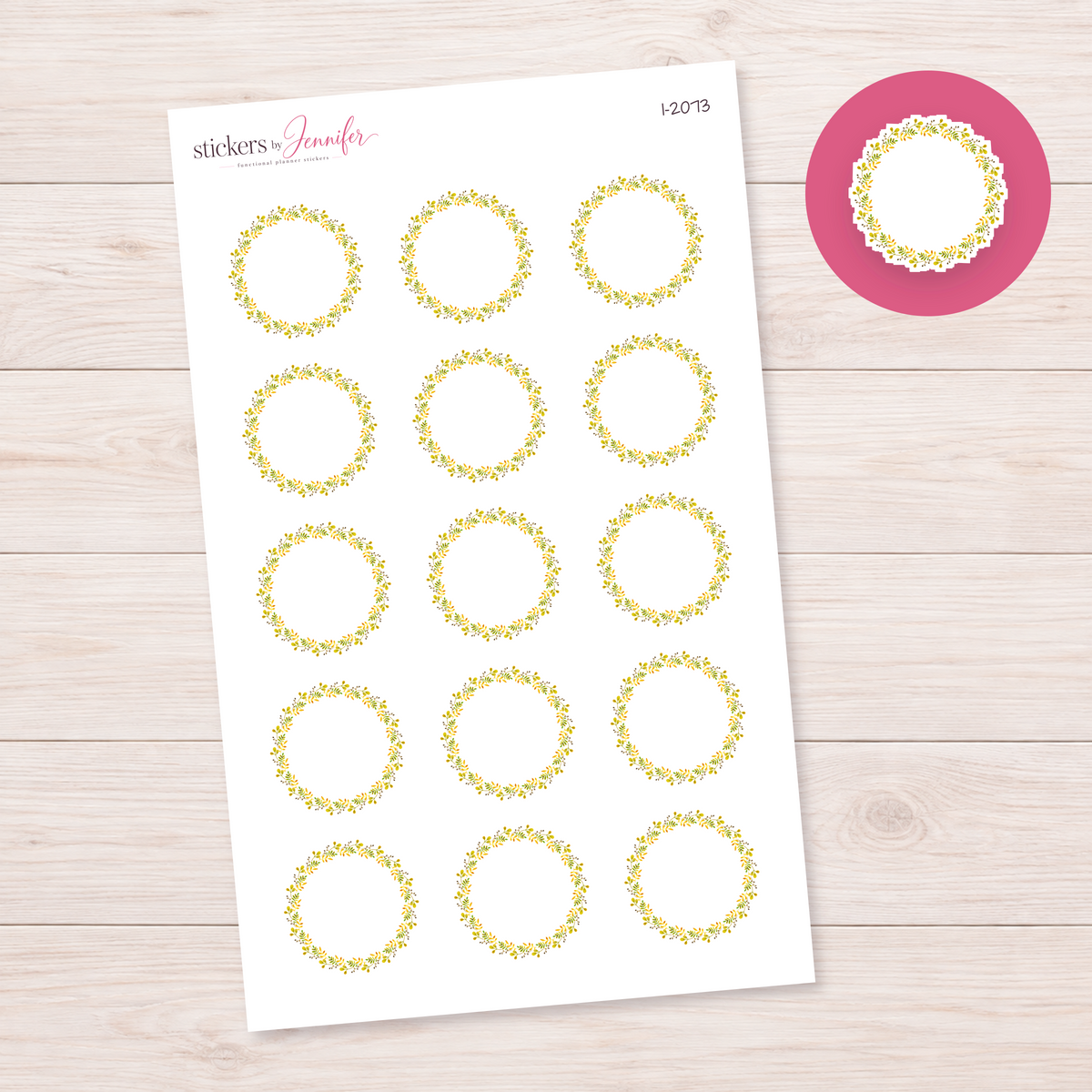 Olive and Gold Leaf Wreath Planner Stickers | I-2073