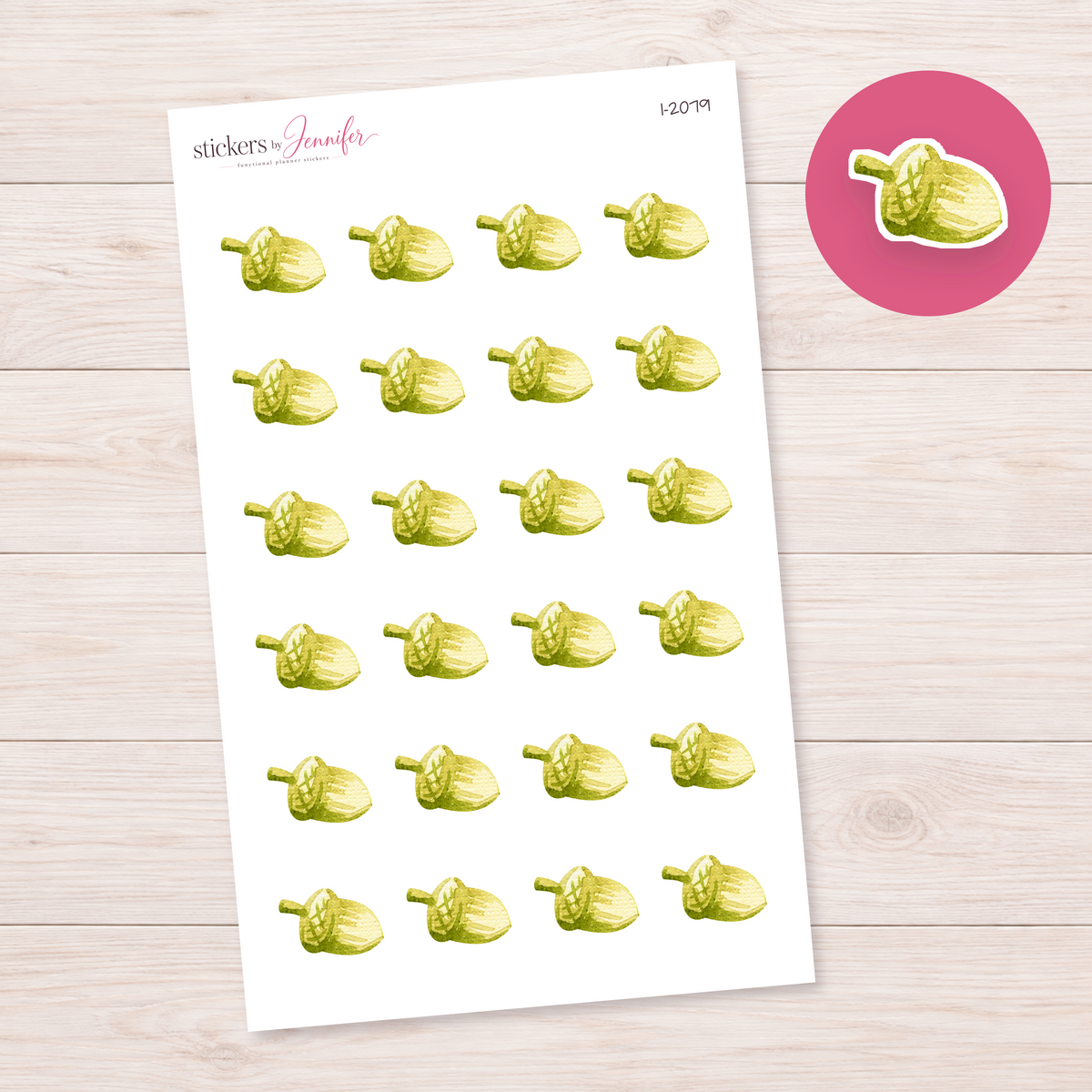 Watercolor Green Acorn Planner Stickers | I-2079