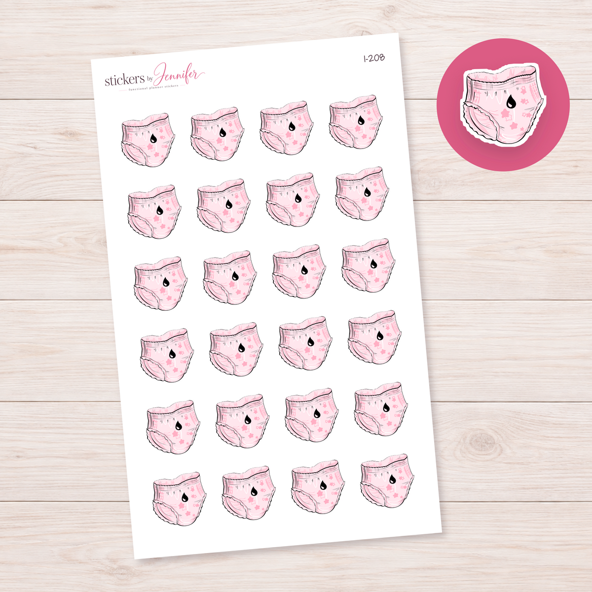 Pink Wet Diaper Planner Stickers | I-208