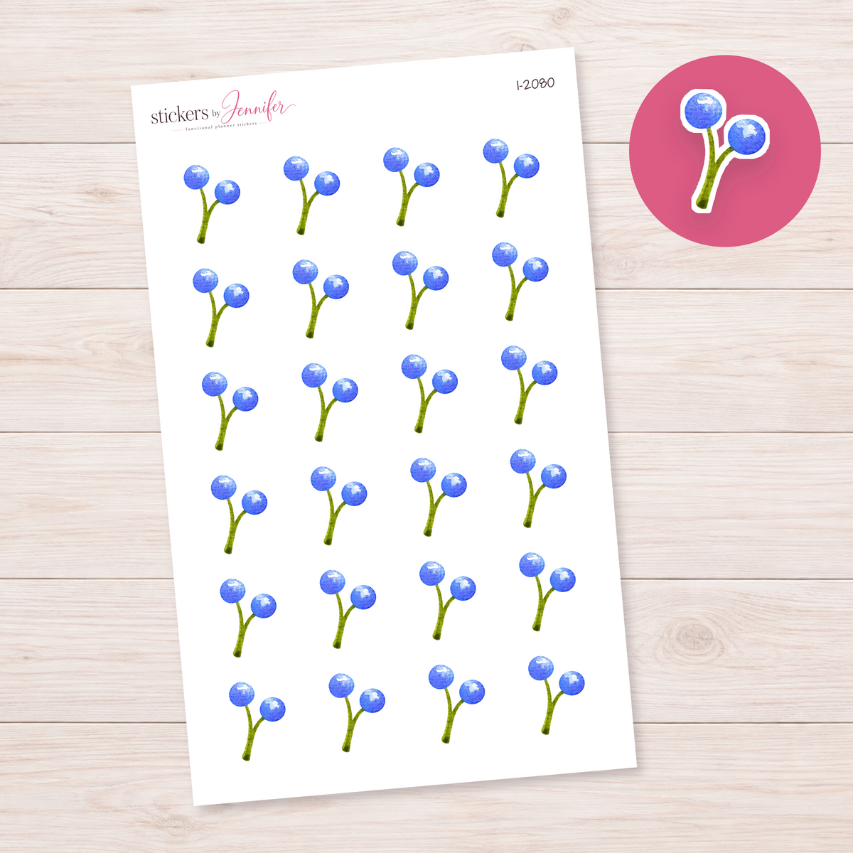 Watercolor Blue Berry Pair Planner Stickers | I-2080