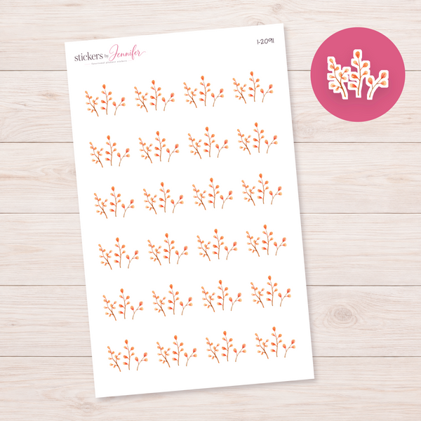 Watercolor Peach Leaf Branches Planner Stickers | I-2091