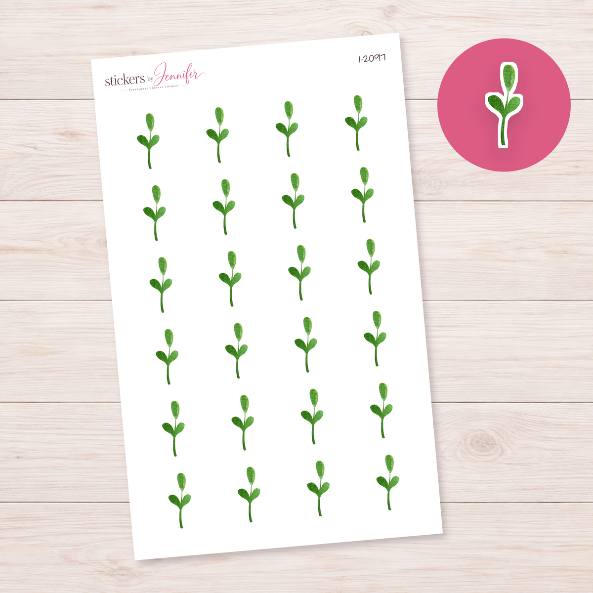 Watercolor Rounded Green Sprig Planner Stickers | I-2097