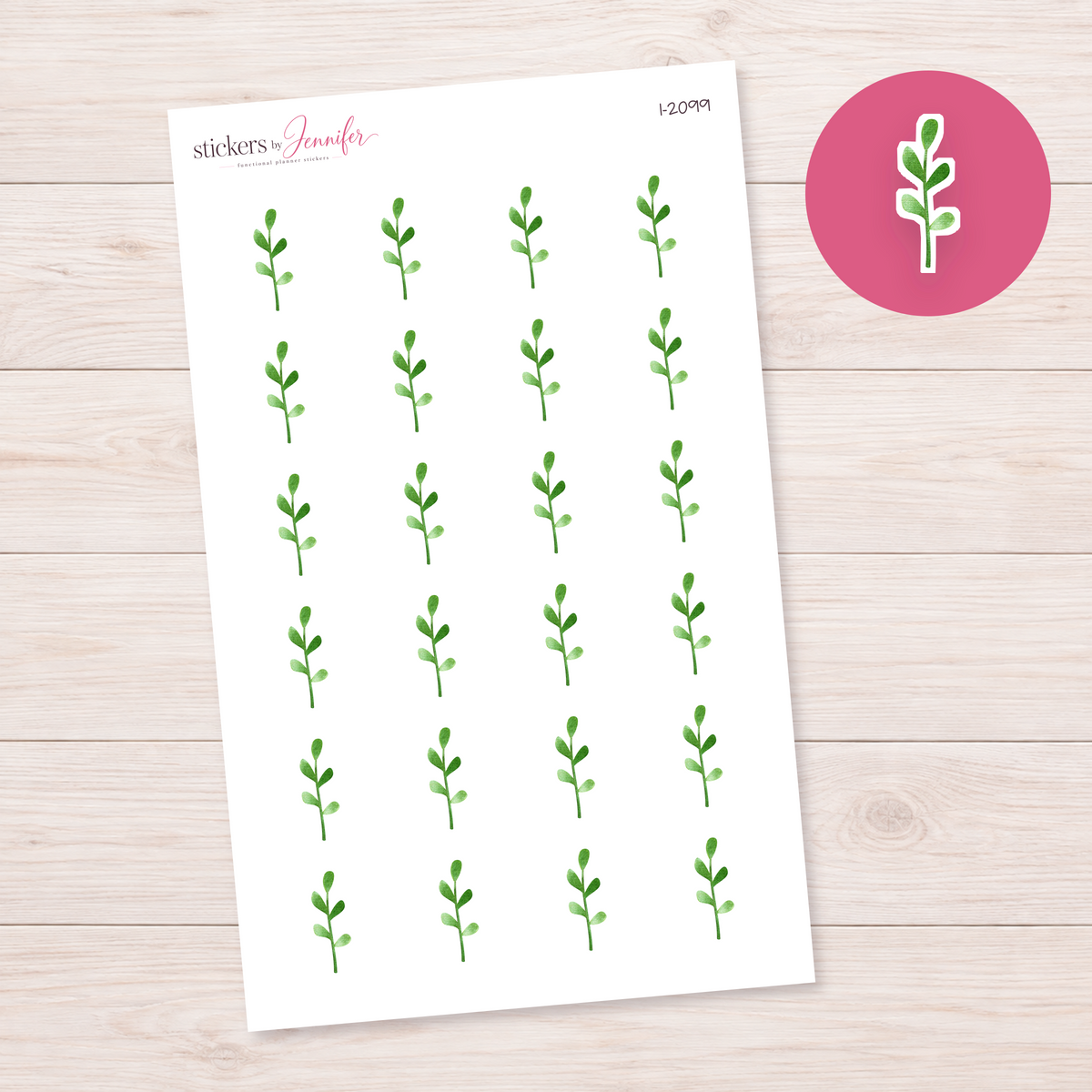 Watercolor Upright Green Sprig Planner Stickers | I-2099