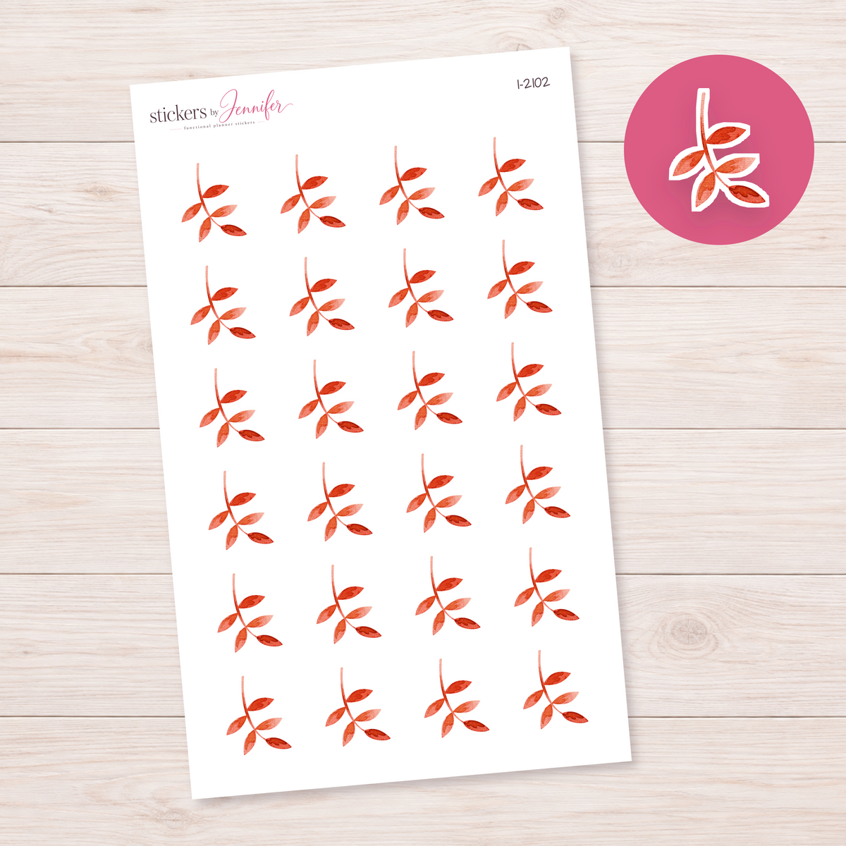 Watercolor Red Leaf Branch Planner Stickers | I-2102