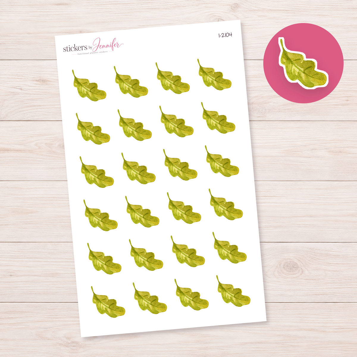 Watercolor Deep Green Oak Leaf Planner Stickers | I-2104
