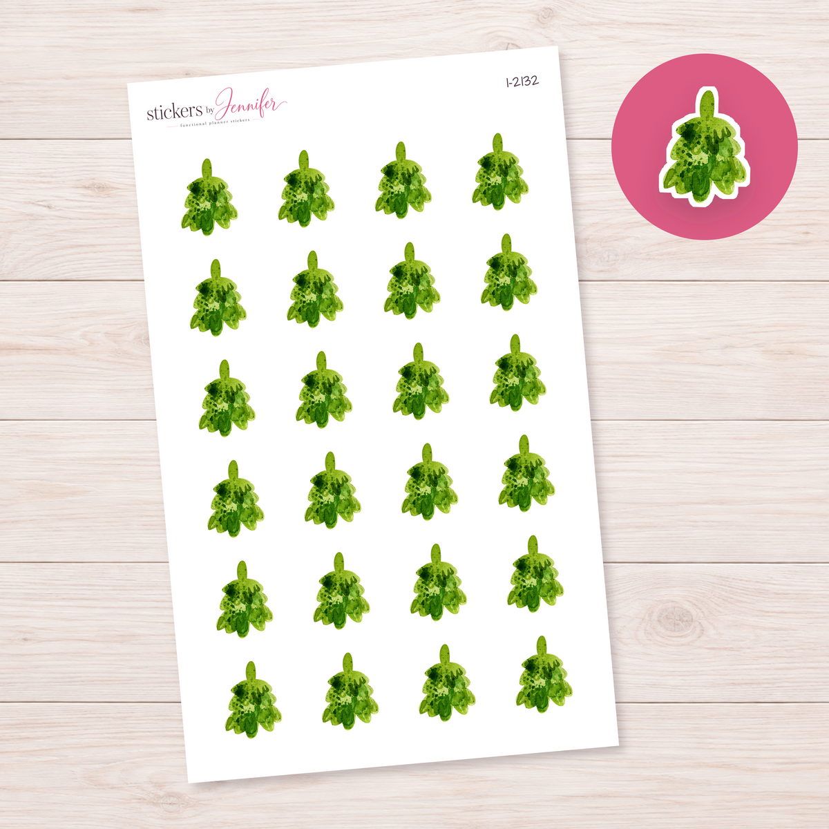 Watercolor Small Evergreen Planner Stickers | I-2132