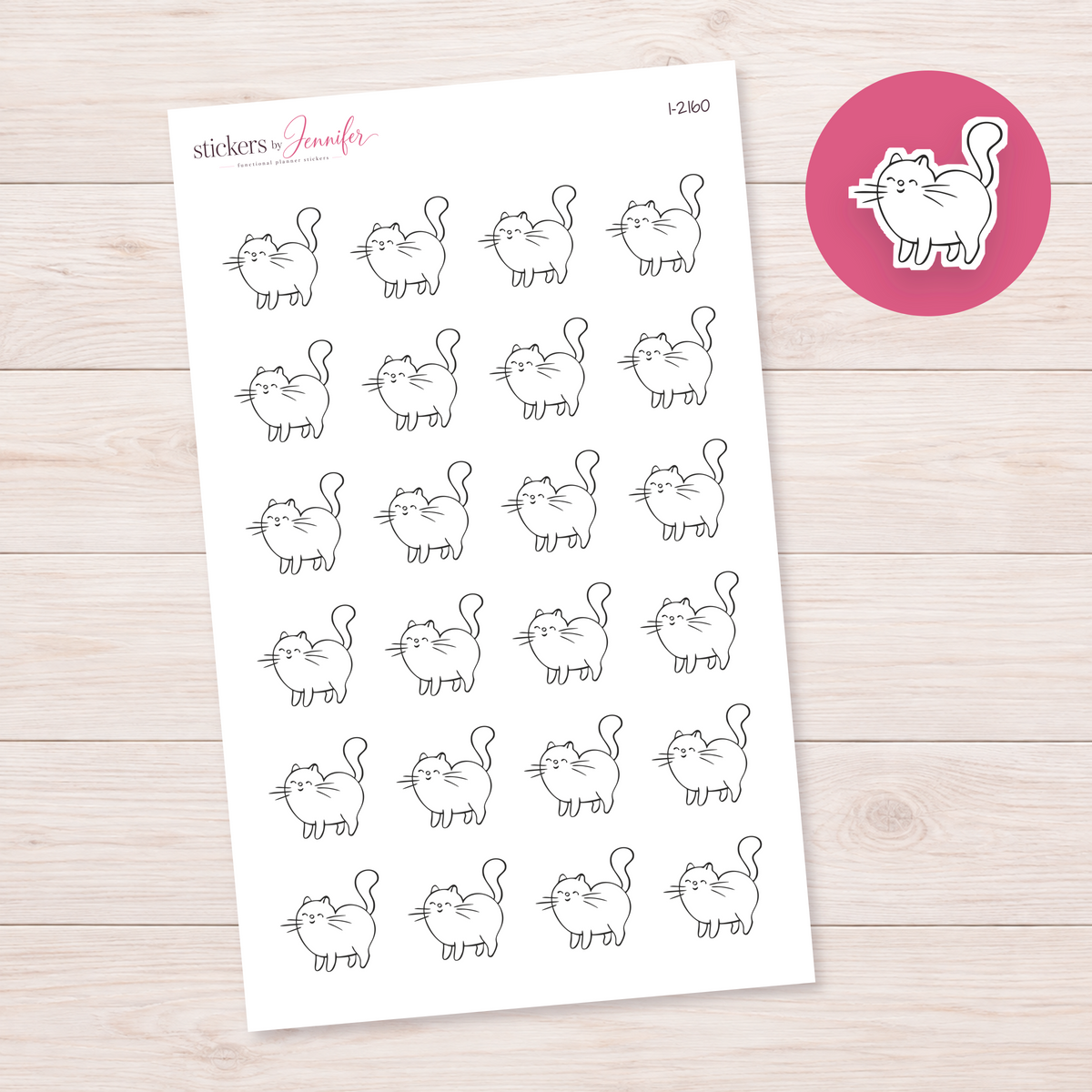 Outline Standing Cat Planner Stickers | I-2160