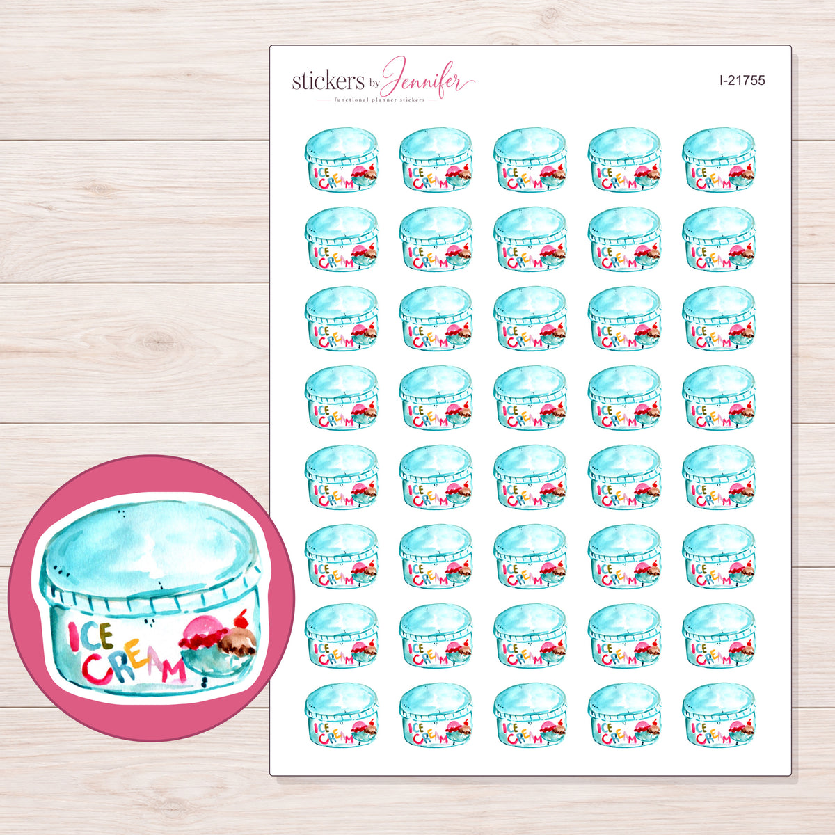 I-21755 planner sticker sheet with enlarged sticker detail