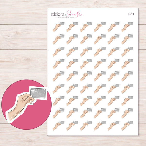 Bank Card in Hand Planner Stickers | I-219 — enlarged contour-cut detail