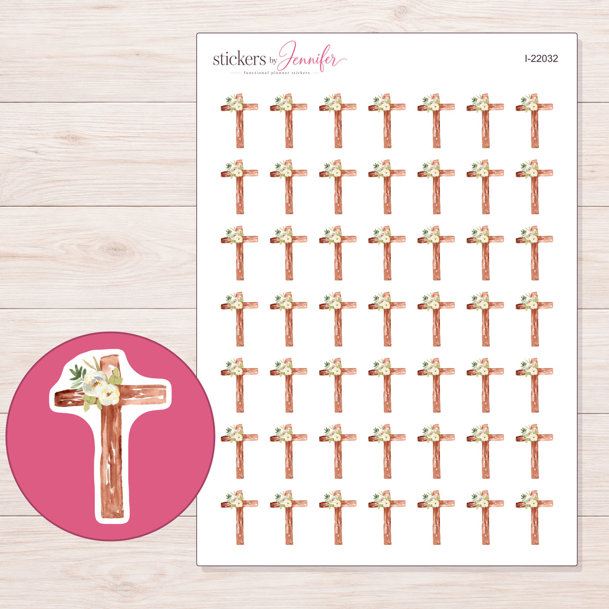 I-22032 planner sticker sheet with enlarged sticker detail