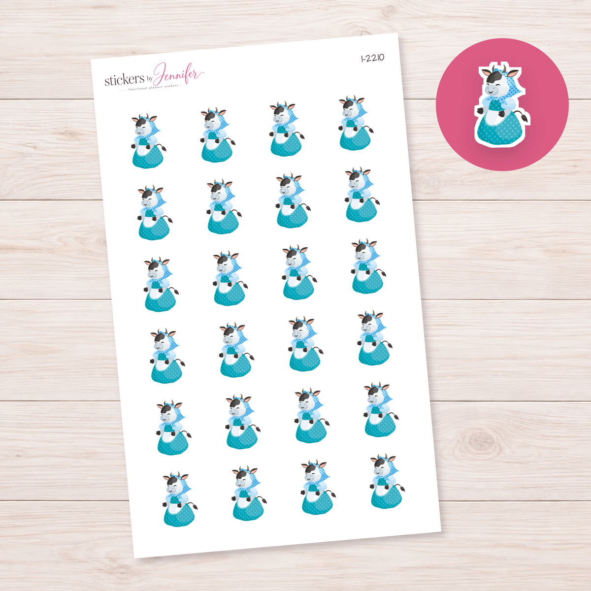 Cow in a Blue Dress Planner Stickers | I-2210