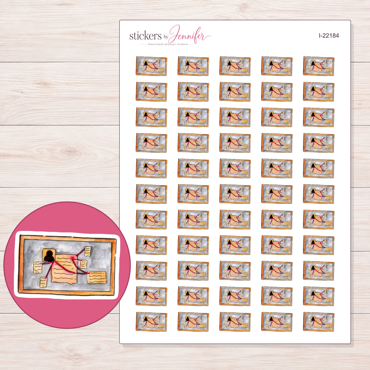 I-22184 planner sticker sheet with enlarged sticker detail